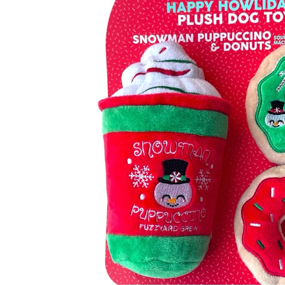 Plush Red & Green Holiday Squeaky Dog Toy - Festive Cup - Picture 3 of 4